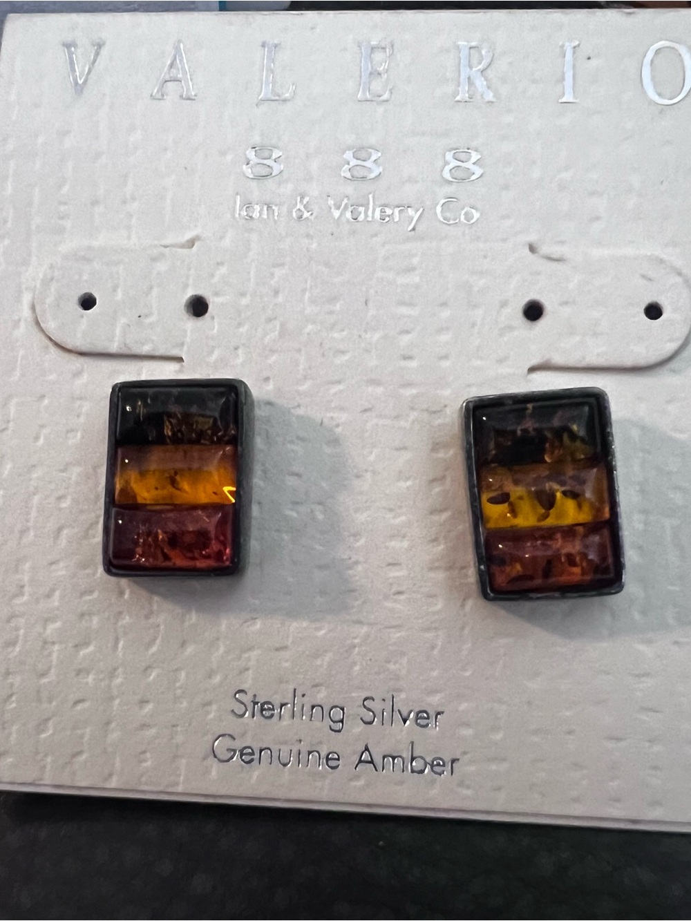 Valerio Genuine Amber Sterling Silver Rectangular Earrings - Tri-Color Amber